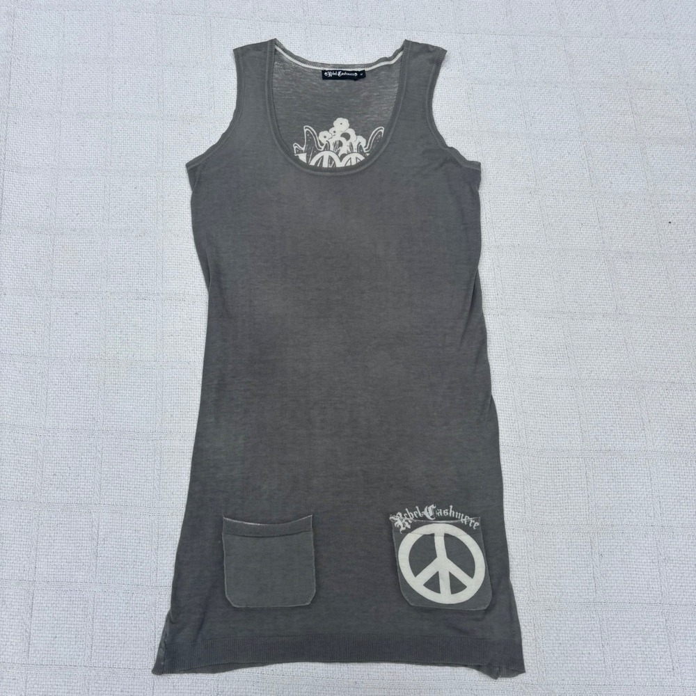 Women's Medium REBEL CASHMERE Y2K Woodstock Peace Hippie Super Mini Dress